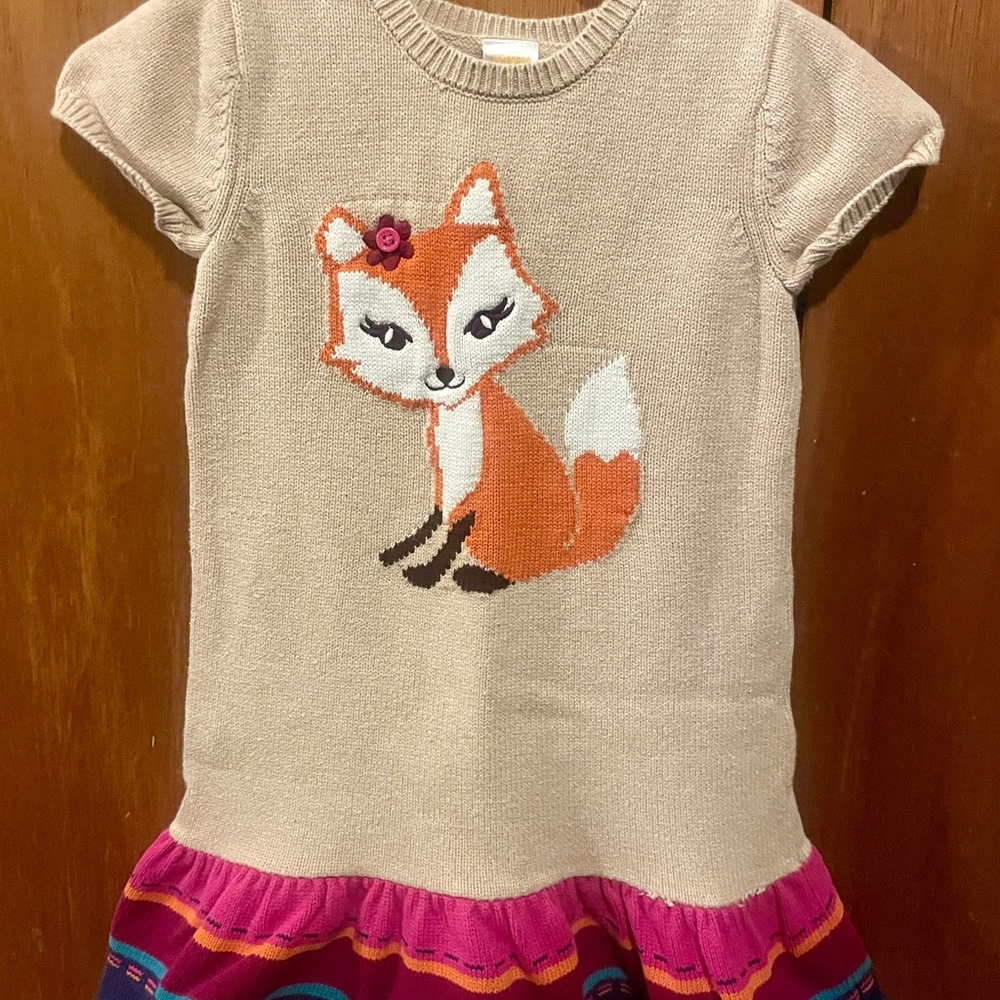 Gymboree Fox Knit Dress with Pink and Orange Accents